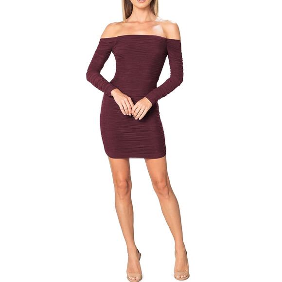 Dress the Population XXL‎ Burgundy "Dawn" Off Shoulder Long Sleeve Dress NWT - Picture 1 of 10